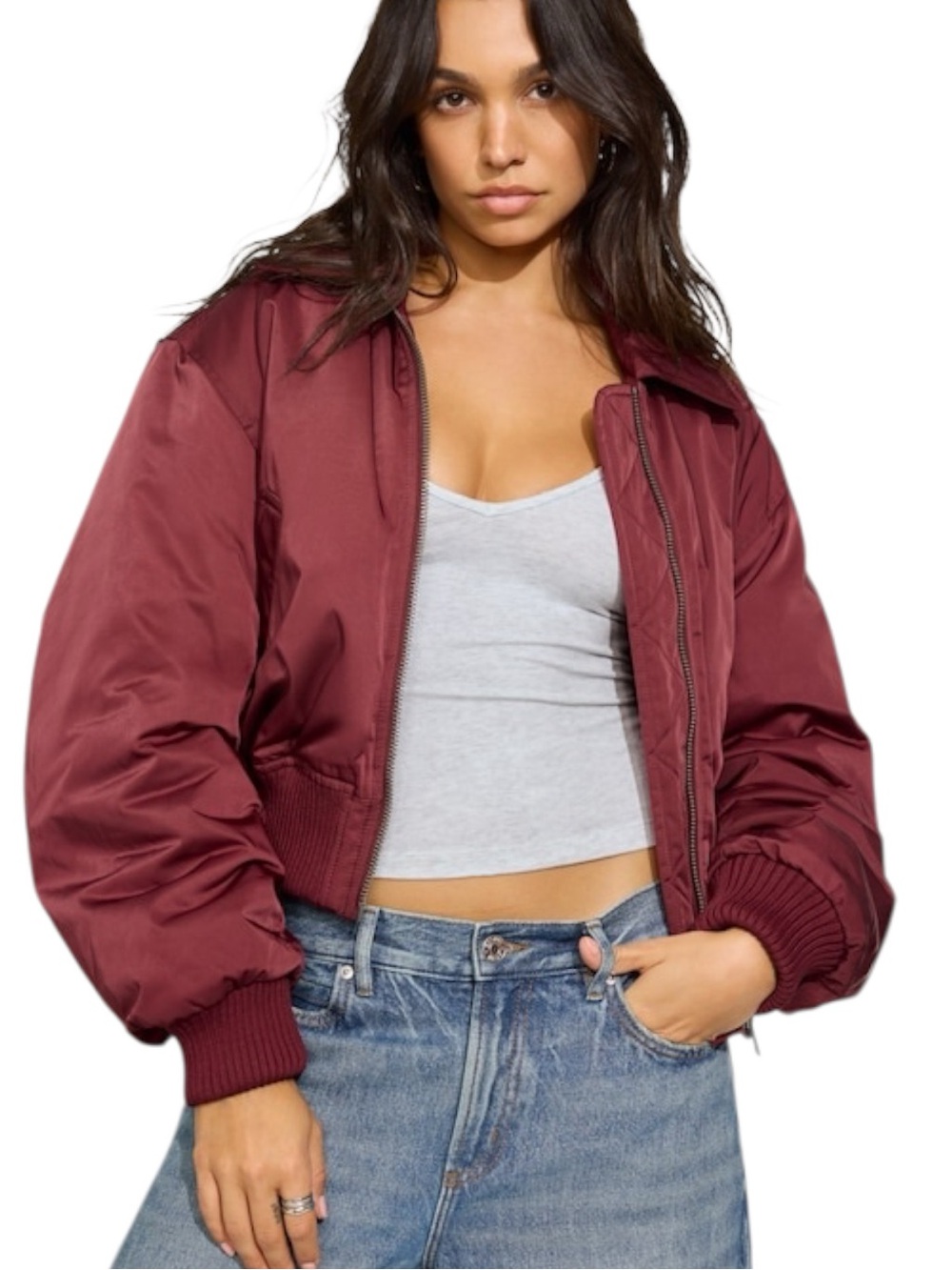 Garage Y2K Burgundy Bomber Streetwear Sporty Casual Jacket